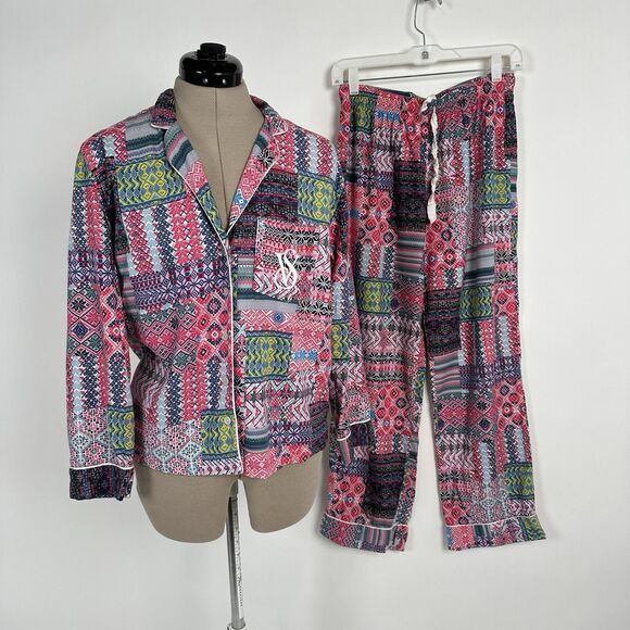 Victoria's Secret Other - Victoria's Secret 2PC Pajama Set  Women's XS Pink Patchwork Americana Country